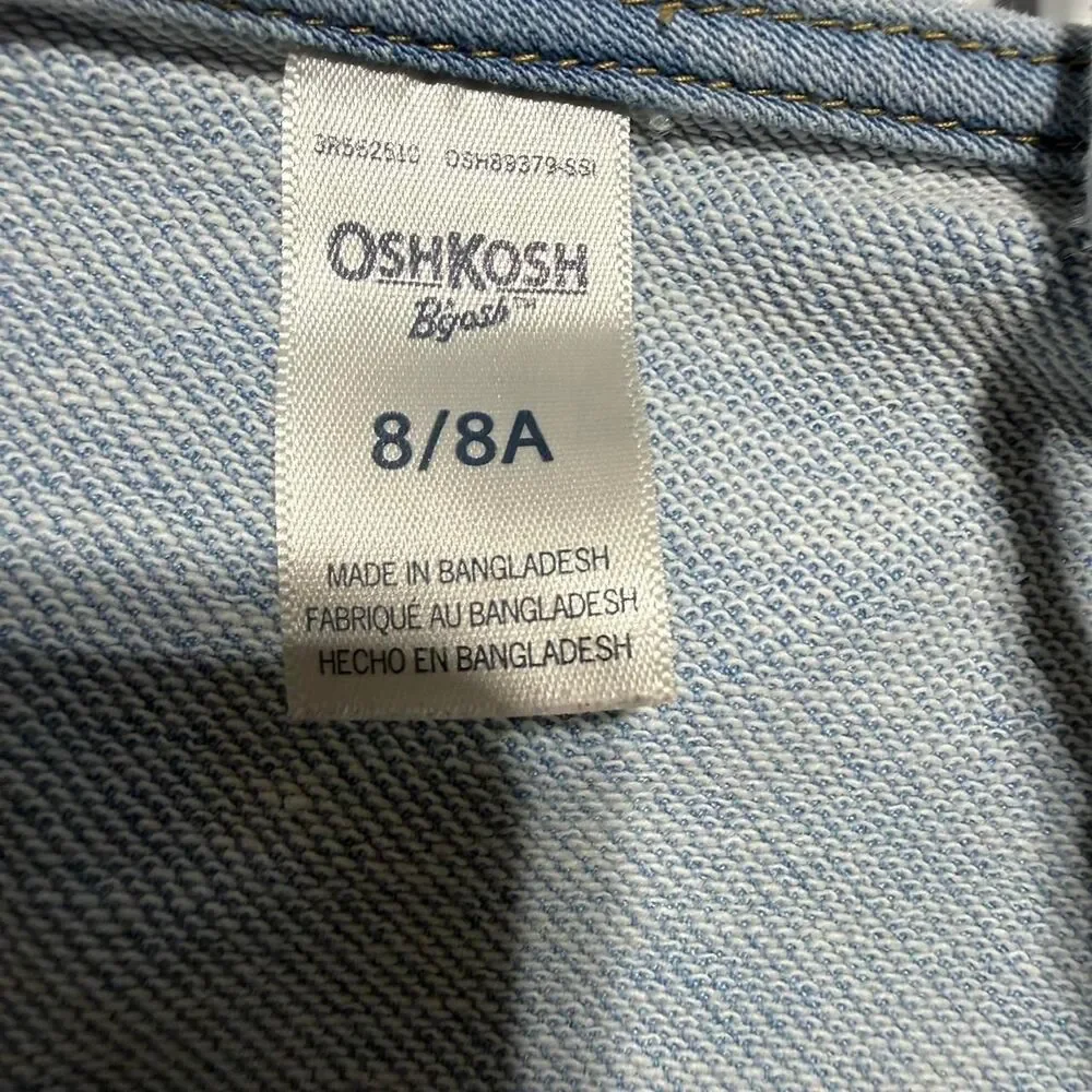 OshKosh B'gosh Girls Light Wash Denim‎ Pinafore Jumper Dress Size 8